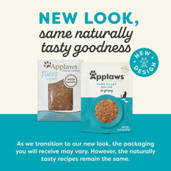 Applaws Tuna Fillet in Gravy pouch closeup highlights natural ingredients for real protein.