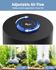 AQQA Aquarium Air Pump with stainless steel dual outlets for multi-tank setups