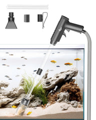 AQQA Aquarium Gravel Cleaner overview shows compact, multi-function tool for efficient tank upkeep.