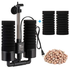 AQQA aquarium sponge water filter front view shows compact design for simple setup and quick start.