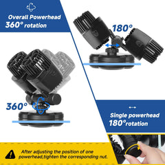 AQQA Wave Maker rotating heads at optimal 360°/180° angles for flexible flow.