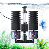 AQQA electric sponge filter front view demonstrating space-saving design for compact tanks