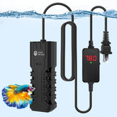 AquaMiracle 50W submersible heater with LED display showing precise temperature readings.