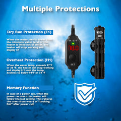 AquaMiracle protective housing shields fish and glass from heater contact during routine handling.