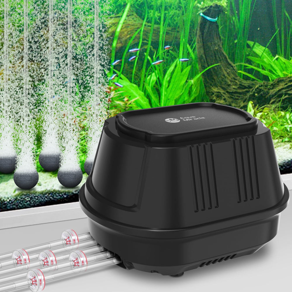 AquaMiracle quiet aquarium air pump 5-outlet delivers calm operation for peaceful tanks.