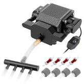 AquaMiracle Quiet Aquarium Air Pump front view shows compact aluminum housing for cooler operation.