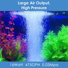 AquaMiracle Quiet air pump side profile emphasizes compact design for tight spaces.