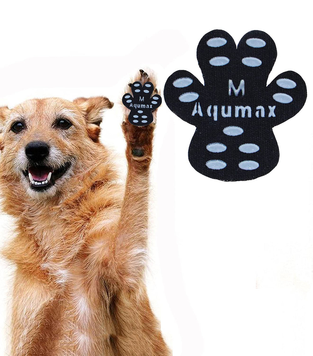 Aquamax dog anti-slip paw grips packaging highlights durable traction for slick floors.