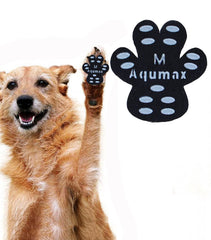 Aquamax dog anti-slip paw grips packaging highlights durable traction for slick floors.