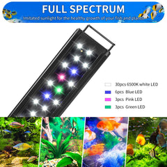 AQUANEAT LED with extendable brackets demonstrates flexible fit for longer tanks.