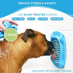 Aquapaw 2-pack XL blue pad holds peanut butter treats during grooming sessions
