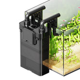 AQUASMITH Hang-on-Back Filter front view shows compact design for quiet operation and easy setup.