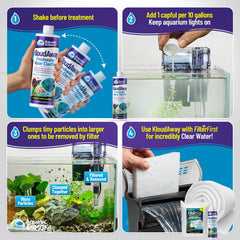 KloudAway yields visibly clearer water in a fish tank after treatment.