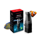 Aquatop surface skimmer shown in a 100-gallon tank improves surface cleanliness