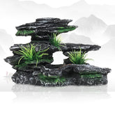 Aquazoo mountain-view stone ornament with natural hideouts for shy fish.