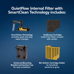 Aqueon EcoRenew cartridge demonstrates carbon-infused filtration for clearer water.