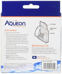 Aqueon filter cartridge close-up showing dense-floss layer for particle removal.