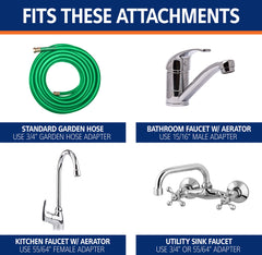 Aqueon sink attachment with guard reduces splash during drainage.
