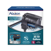 Aqueon SmartClean power filter front view, efficient filtration for thriving 30-50 gallon tanks.