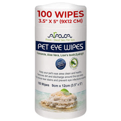 Arava Pet Eye Wipes packaging showcases a 100-count bottle for tear-free eye care