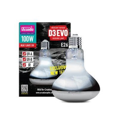 Arcadia D3Evo UV-B Basking Lamp front view shows stable UV output for reptile basking.