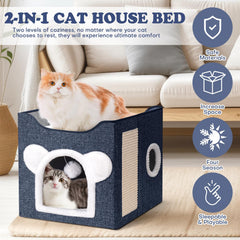 Areerlaf cat bed door with plush ball for interactive play.