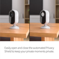 Arlo Essential Indoor Camera 130-degree field of view captures wide room coverage.