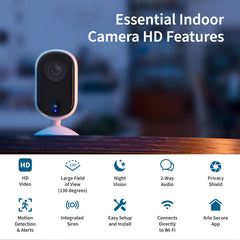 Arlo Essential Indoor Camera night vision view for clear footage in low light.
