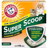 Arm & Hammer Super Scoop litter front-label shows ammonia odor control in action.