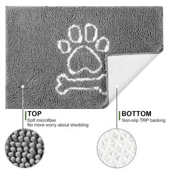 AROGAN grey chenille mat with anti-slip underside for safe pet entry