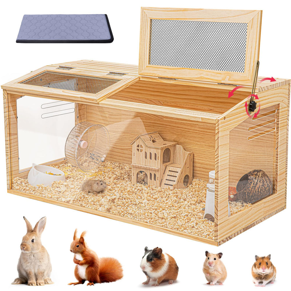 AronYada 32in hamster cage top view highlights chew-proof design for easy supervision