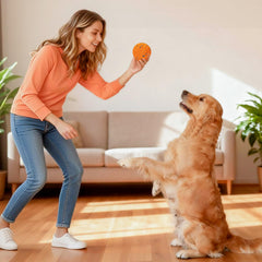 AronYada Smart Interactive Dog Ball in motion illustrating auto-vibrating play for training and boredom relief.