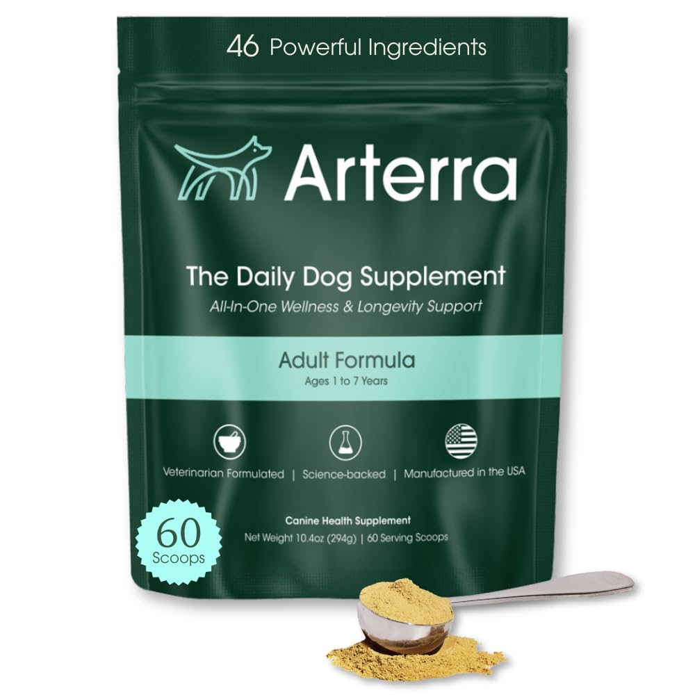Arterra Dog 60-scoop packaging highlights longevity support for overall wellness