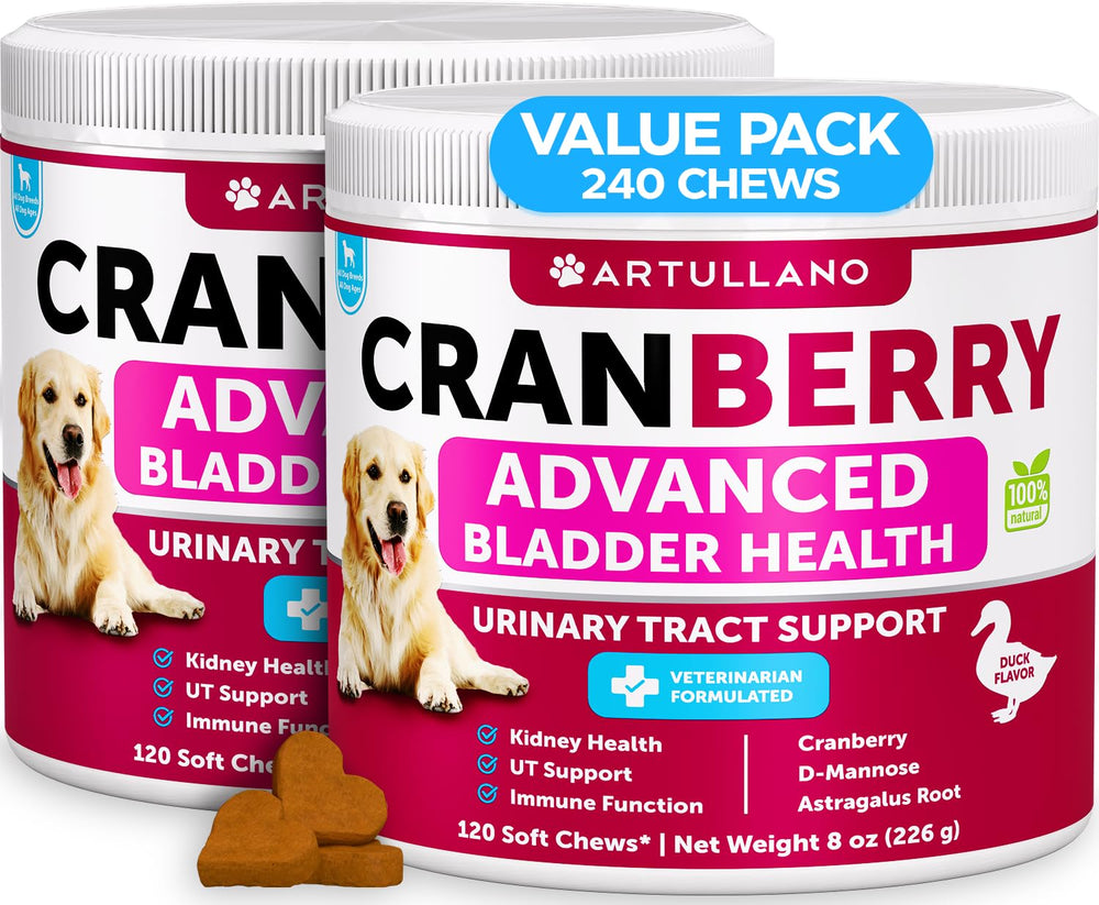Artullano dog cranberry UTI chews packshot for easy daily bladder support.