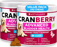 Artullano dog cranberry UTI chews packshot for easy daily bladder support.