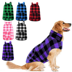 ASENKU dog jacket plaid reversible purple front view shows two-sided warmth for cold walks.