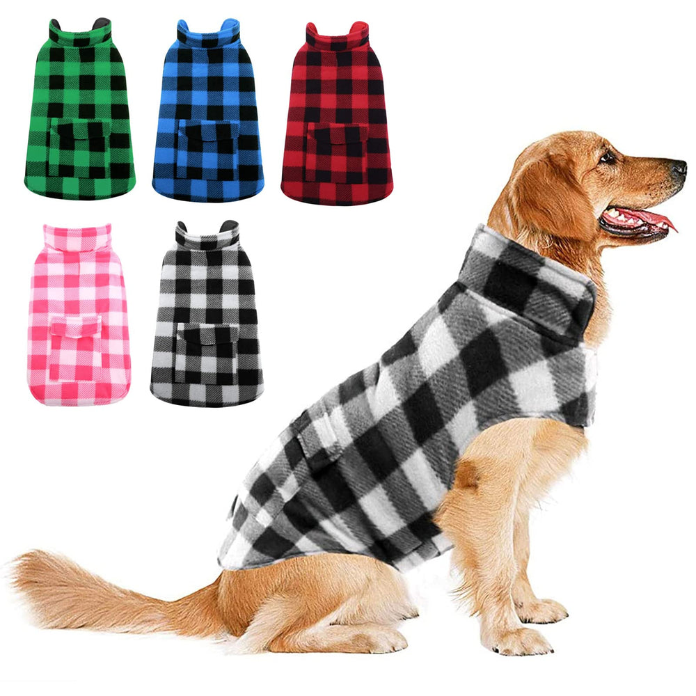 ASENKU dog winter coat front view with plaid fabric and adjustable fit for warmth.