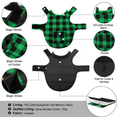 ASENKU dog winter coat plaid reversible back-pocket detail ideal for carrying small essentials