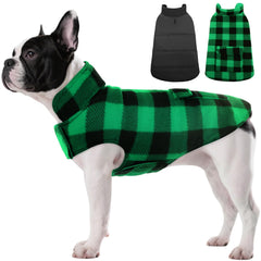 ASENKU dog winter coat plaid reversible front view demonstrates versatile warmth for cold days