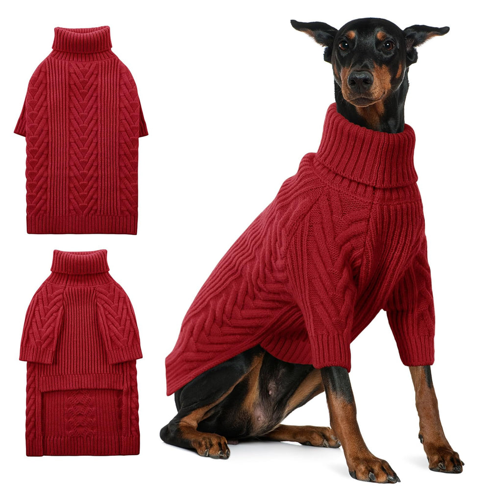 ASENKU extra-large dog sweater front view red provides warmth for large breeds.