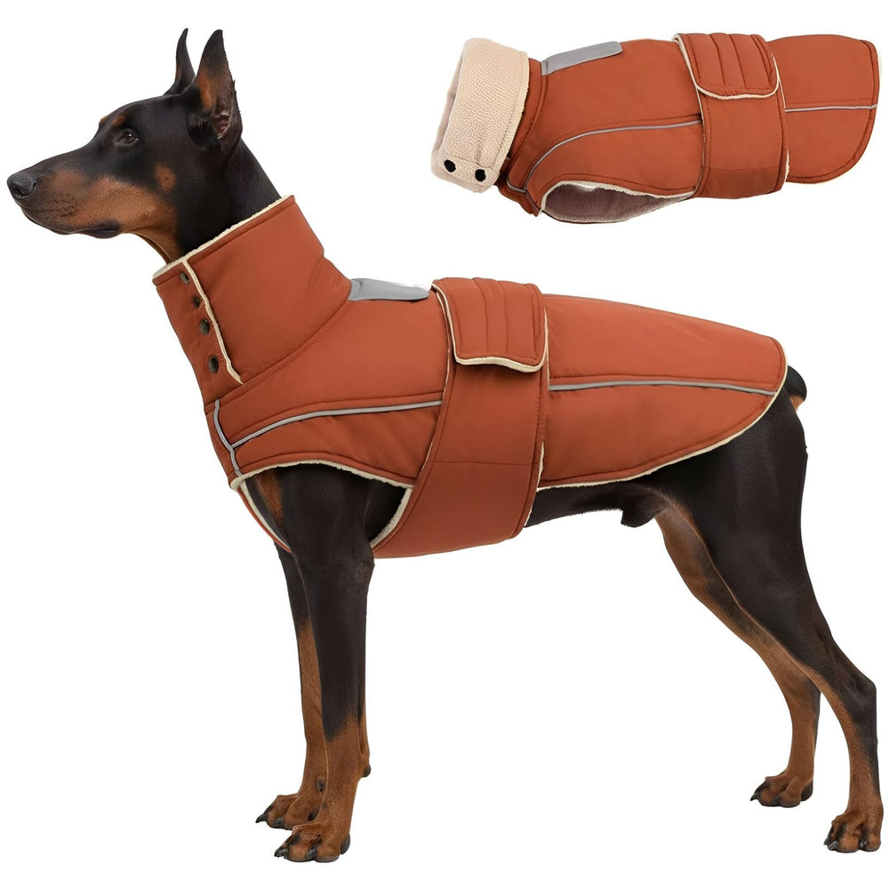 ASENKU Warm Dog Coat front view with reflective stripe for night visibility