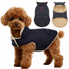 ASENKU warm dog winter coat navy blue large front view, windproof and waterproof protection.