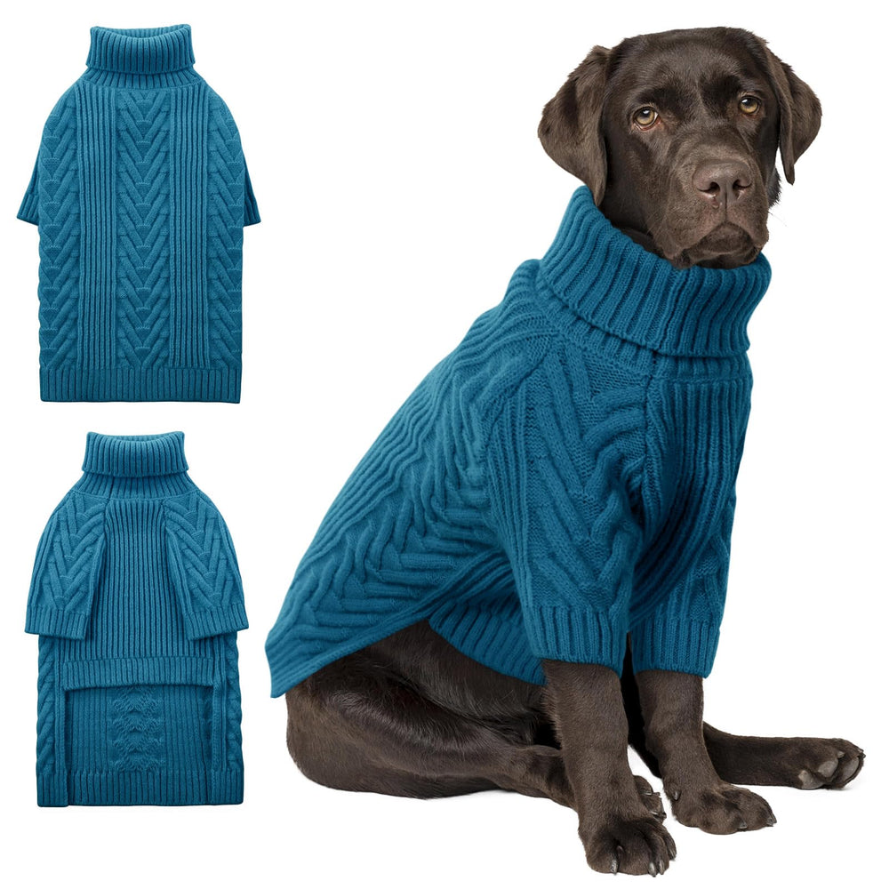 ASENKU XXL dog sweater teal blue front view for warmth and style