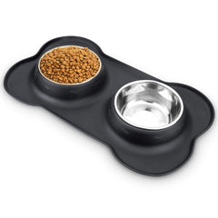 AsFrost cuencos para perro de acero inoxidable, conjunto doble para comida y agua resistente.