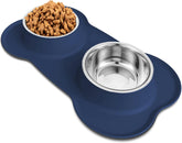 AsFrost dog bowls side view shows stainless steel with a non-slip mat.