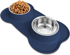 AsFrost dog bowls side view shows stainless steel with a non-slip mat.
