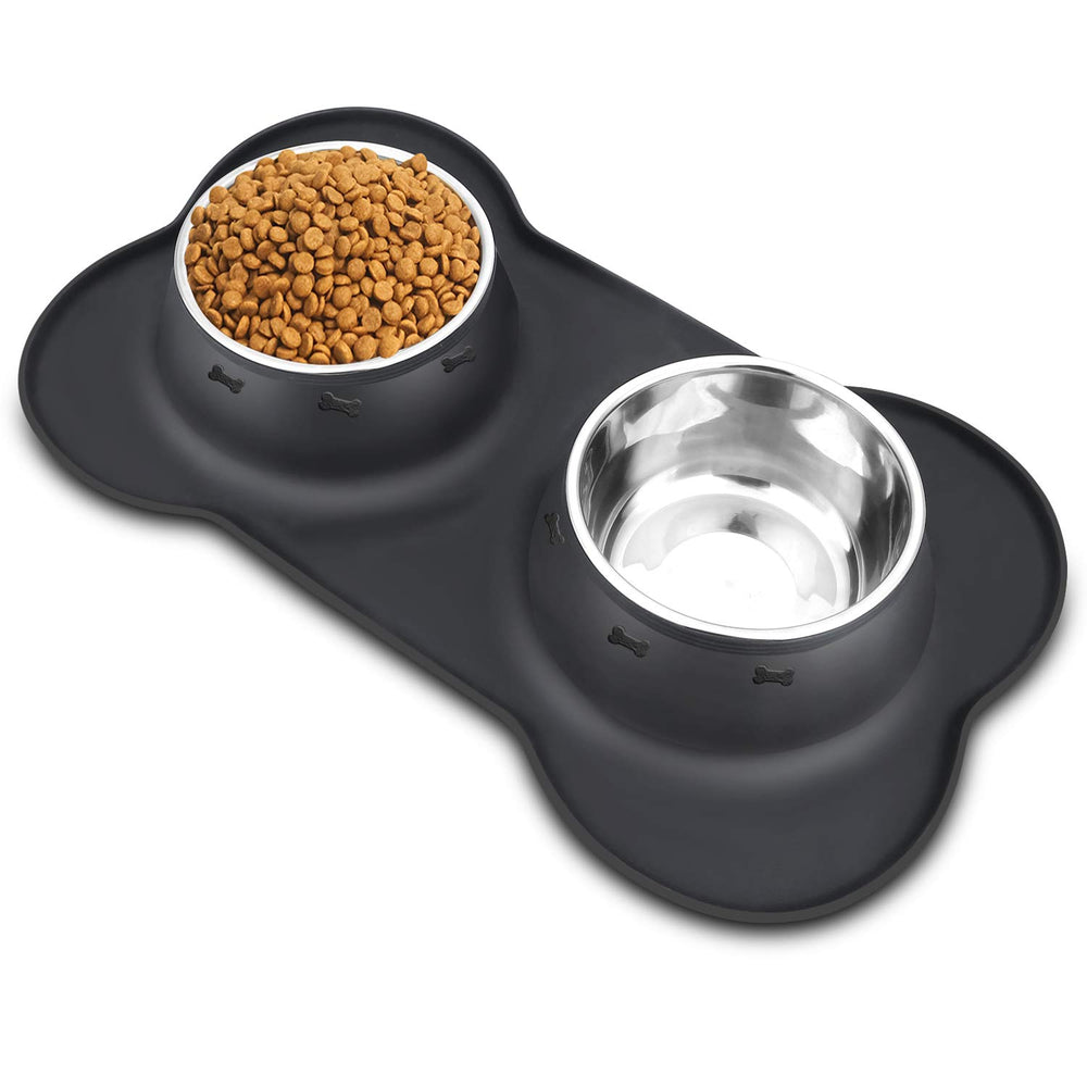 AsFrost stainless steel dog bowls set with no-spill silicone mat for tidy meals.