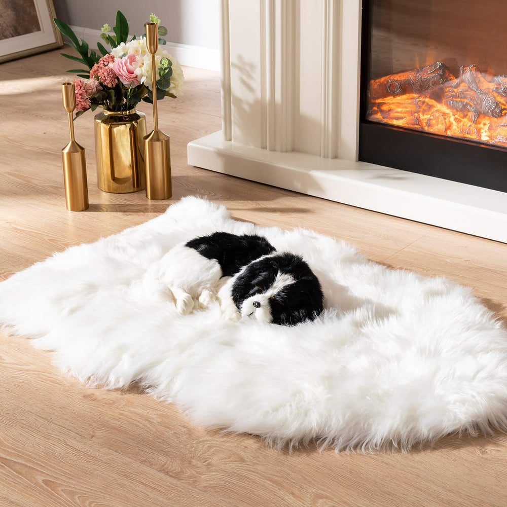 Asrug faux fur dog rug offers cozy comfort on bed, sofa, or floor for pets.