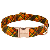 Astdogio cotton fall dog collar in brown-orange gingham for comfortable all-day wear