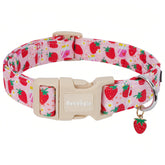 Astdogio Strawberry dog collar pink fabric closeup shows soft comfort for everyday walks